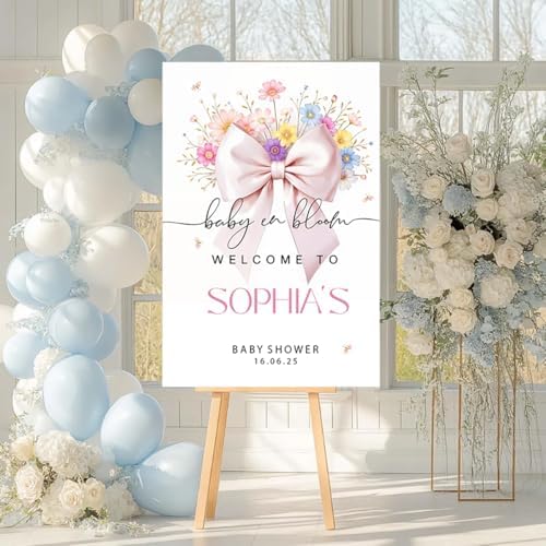 Baby in Bloom Shower Sign Pink Wildflower Decor with Stand