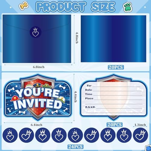 20Pcs Cute Cartoon Birthday Invitations for Boys and Girls