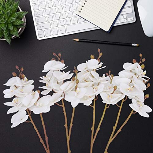 BOMAROLAN Faux Butterfly Orchid 4 Pcs Real Touch Silk Artificial Flowers White