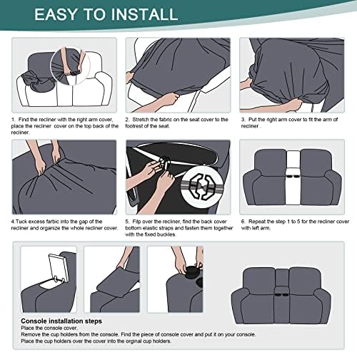 Ruaozz Stretch Loveseat Recliner Cover with Console 4-Piece Grey