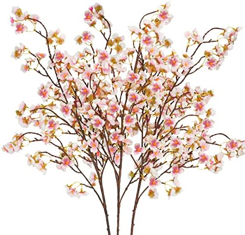 Uieke Silk Cherry Blossom Branches Set of 8 Pink Long Stems