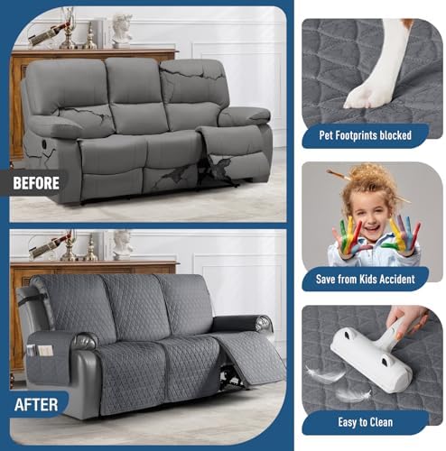TAOCOCO Waterproof Recliner Sofa Cover - 3 Seater Pet Friendly Dark Gray