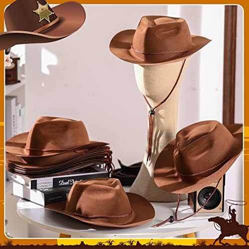 Mepase 24 Piece Plastic Cowboy Hat Set Brown