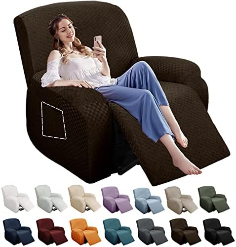 YEMYHOM 4 Piece Stretch Recliner Slipcover Dark Coffee