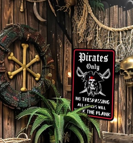 Pirate Wall Decor Metal Sign 12x8 Inches