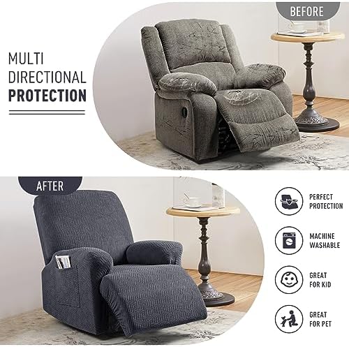KinCam Recliner Chair Covers Charcoal Gray 1 Seater