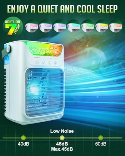 Asingleer Portable AC with 3 Speeds and 7 LED Lights