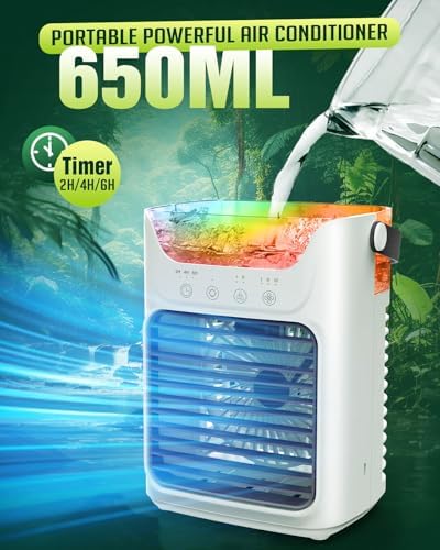 Asingleer Portable AC with 3 Speeds and 7 LED Lights