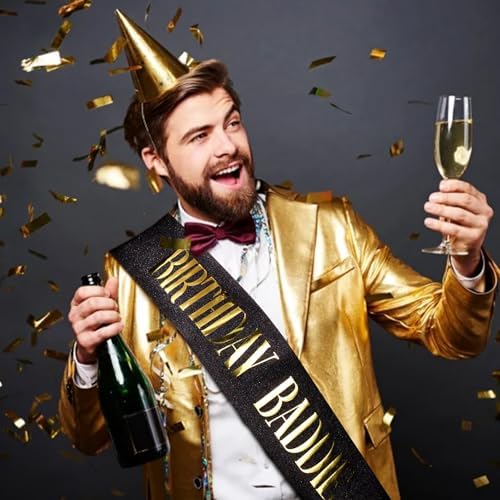 Birthday Baddie Sash 2pcs Black with Gold Silver Foil