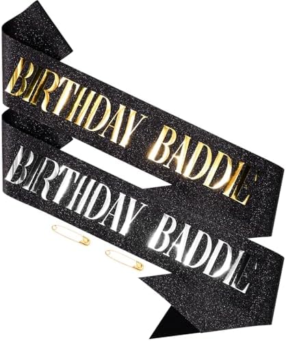 Birthday Baddie Sash 2pcs Black with Gold Silver Foil