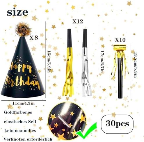 34 Pcs Birthday Party Hats Gold Cone Set