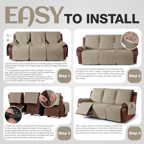 KinCam Waterproof Recliner Sofa Cover for 3 Seat
