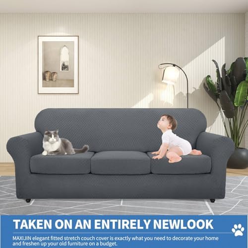 MAXIJIN 4 Piece Sofa Covers for 3 Cushion Couch