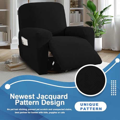 JIVINER 3 Piece Recliner Chair Cover with Pockets and Elastic Bottom