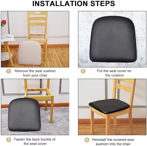 Leather Stretch Chair Covers with Elastic Ties 4PCS Black