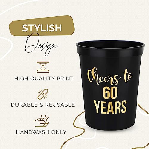Cheers to 60 Years Old Birthday Cups 12-Pack 16oz