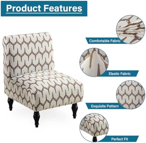 Armless Accent Chair Cover Stretch Spandex Beige Brown Set of 1