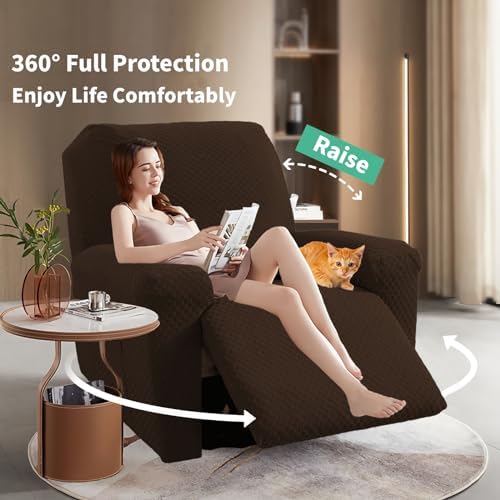 YEMYHOM 4 Piece Stretch Recliner Slipcover Dark Coffee