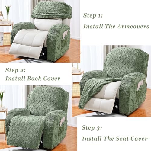 JOKIVTOU Recliner Chair Covers 4-Piece Set with Elastic Bottom and Stretch Fit