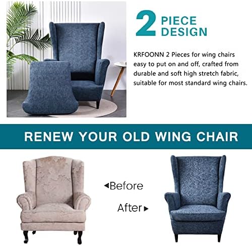 KRFOONN Stretch Wingback Chair Covers 2 Piece Non-Slip