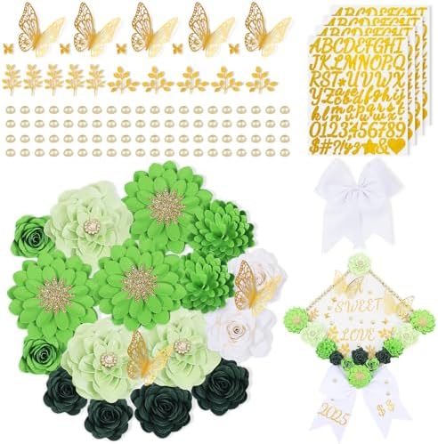 Graduation Cap Decoration Kit with 3D Paper Flowers
