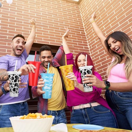 Havawish 24 Pcs Cartoon Story Party Cups with Lid and Straw