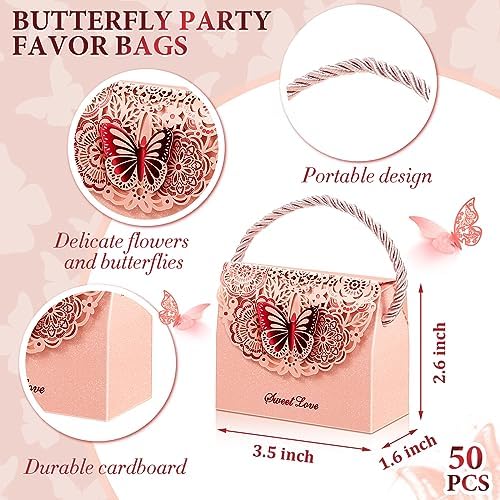 50 Pcs Butterfly Candy Party Favor Bags for Wedding Birthday Events