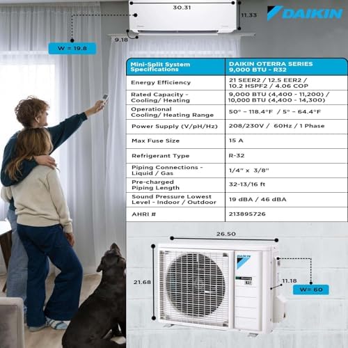 Daikin 9000 BTU Ductless Mini-Split Air Conditioner with Installation Kit