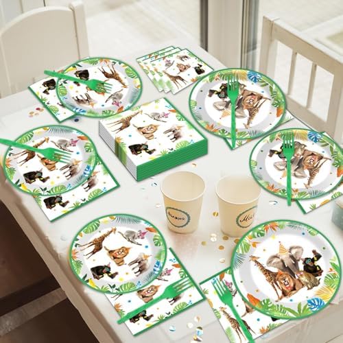 96Pcs Jungle Themed Plates and Napkins for Birthday Party