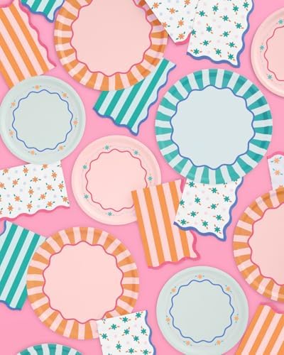 XO Fetti Italian Summer Wavy Floral Stripe Napkins 24 Pack
