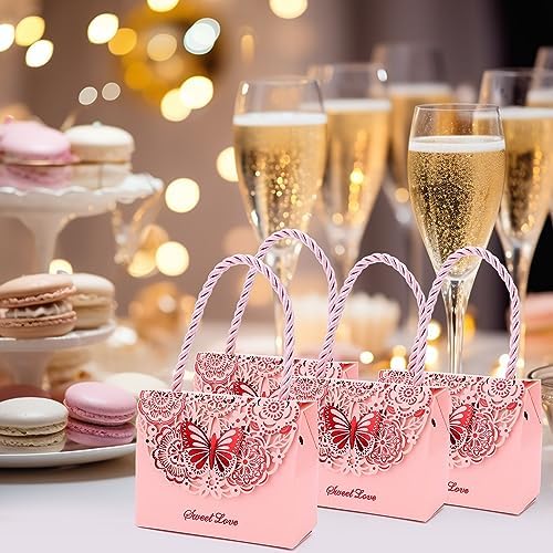 Yoption 50 Pack Butterfly Party Favor Bags with Nylon Rope