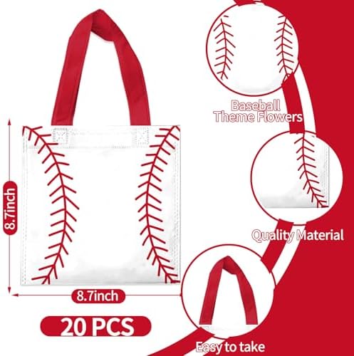 20Pcs Baseball Tote Bags for Snacks and Parties