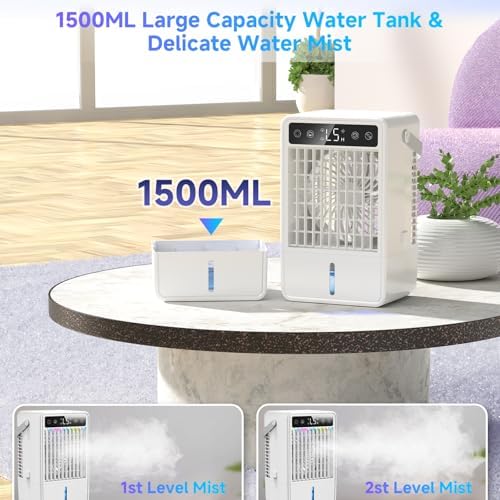 Aihotim 1500ML Evaporative Air Cooler with 5 Wind Speeds and LED Light
