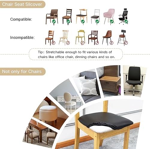 Leather Stretch Chair Covers with Elastic Ties 4PCS Black