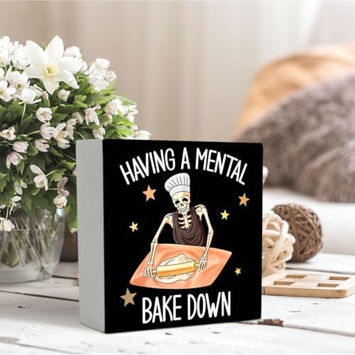 Funny Kitchen Baking Wooden Box Sign Decor 5x5 Inches