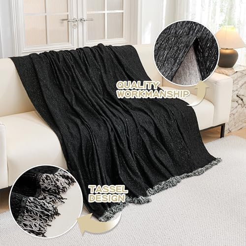 MYSKY HOME Black Chenille Sofa Slipcover for 2 Cushion L Shape Sectional