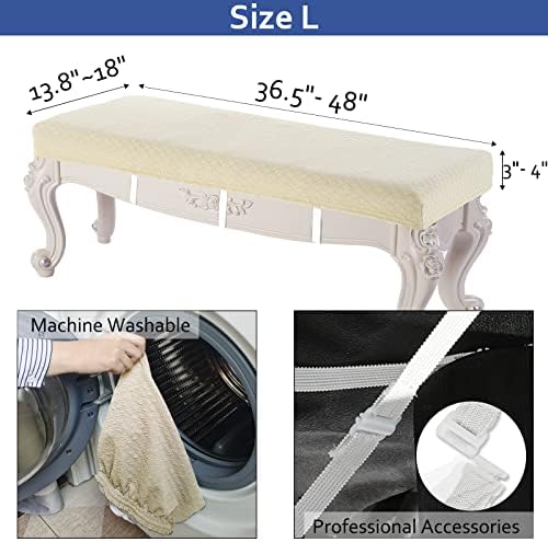 BUYUE Luxury Shoe Bench Cover Stretch Jacquard Washable Beige