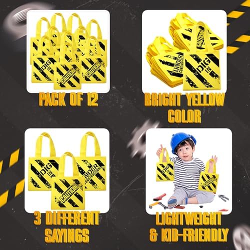 Construction Themed Tote Bags for Kids Birthday Party Supplies