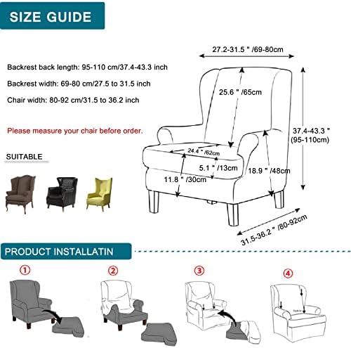 KRFOONN Stretch Wingback Chair Covers 2 Piece Non-Slip