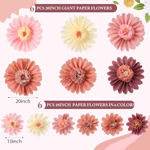 12 Pcs Large Pastel Tissue Paper Flowers Fiesta Decor