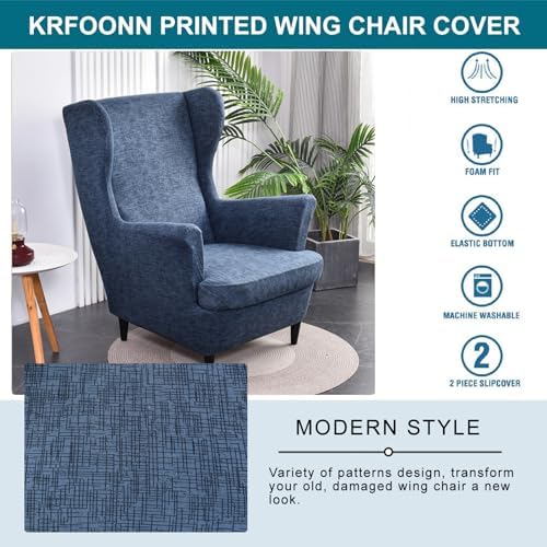 KRFOONN Stretch Wingback Chair Covers 2 Piece Non-Slip