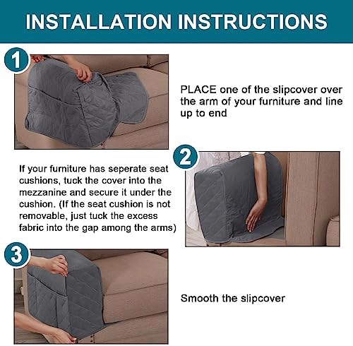 Turquoize 2 Pack Waterproof Armrest Covers for Chairs and Sofas Gray
