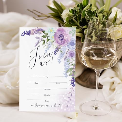 25 Purple Floral Invitation Cards with Envelopes 1