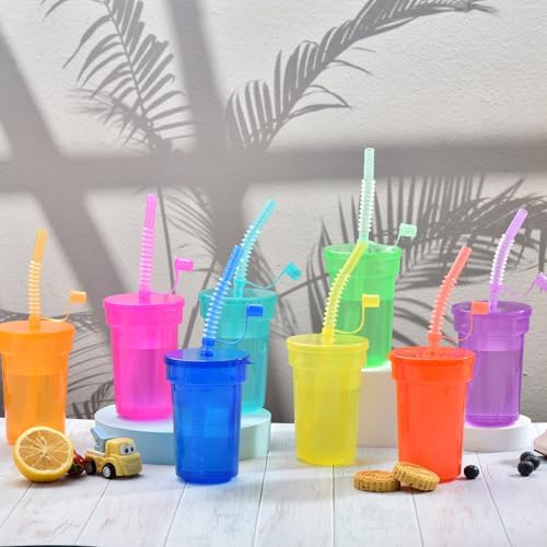 Haundry 24 Pack Neon Party Cups with Lids and Straws 1