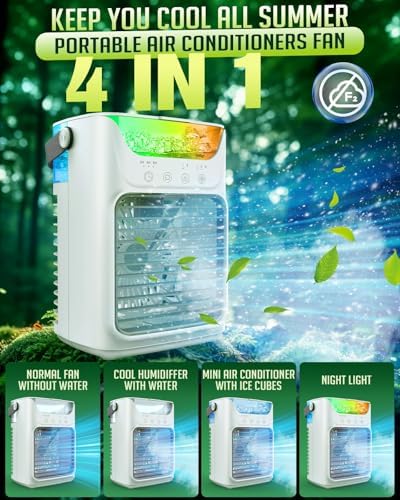Asingleer Portable AC with 3 Speeds and 7 LED Lights