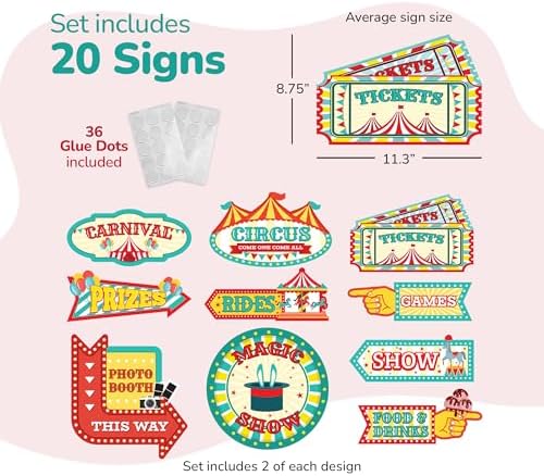 ArtCreativity Carnival Signs 20 Pack - Circus Decor
