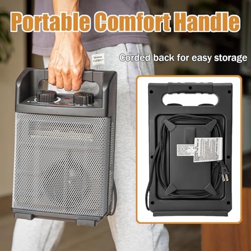 HiCFM 1500W Electric Space Heater with Thermostat Control and Fan Only Option