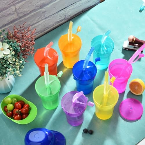 Haundry 24 Pack Neon Party Cups with Lids and Straws 1