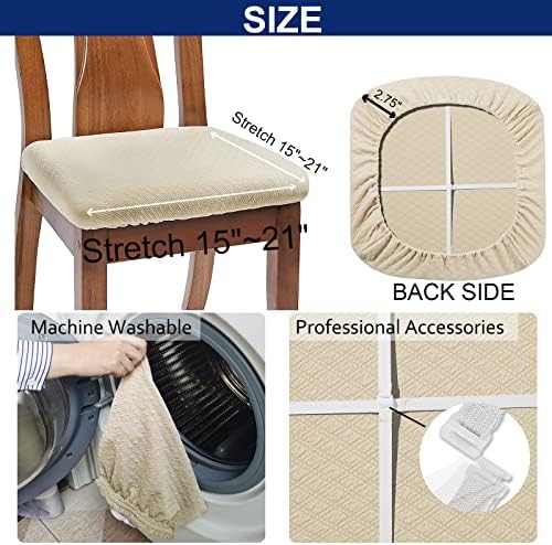 BUYUE Dining Chair Seat Covers Set of 6 Beige