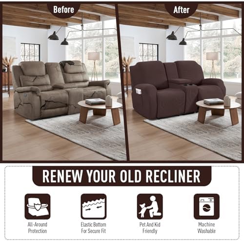 TAOCOCO Recliner Cover with Middle Console Dark Coffee